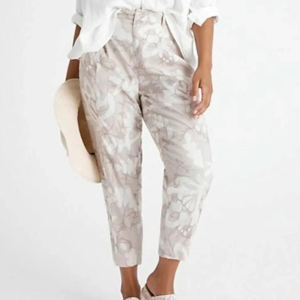 Anthropologie Frannie Linen Blend Tapered Pants Womens 31T Floral Camo High Rise